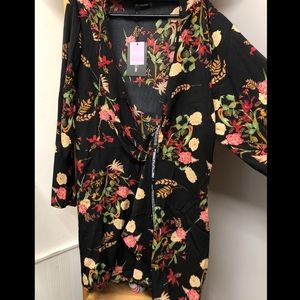 Floral Printed Satin Long Sleeve Wrap Dress